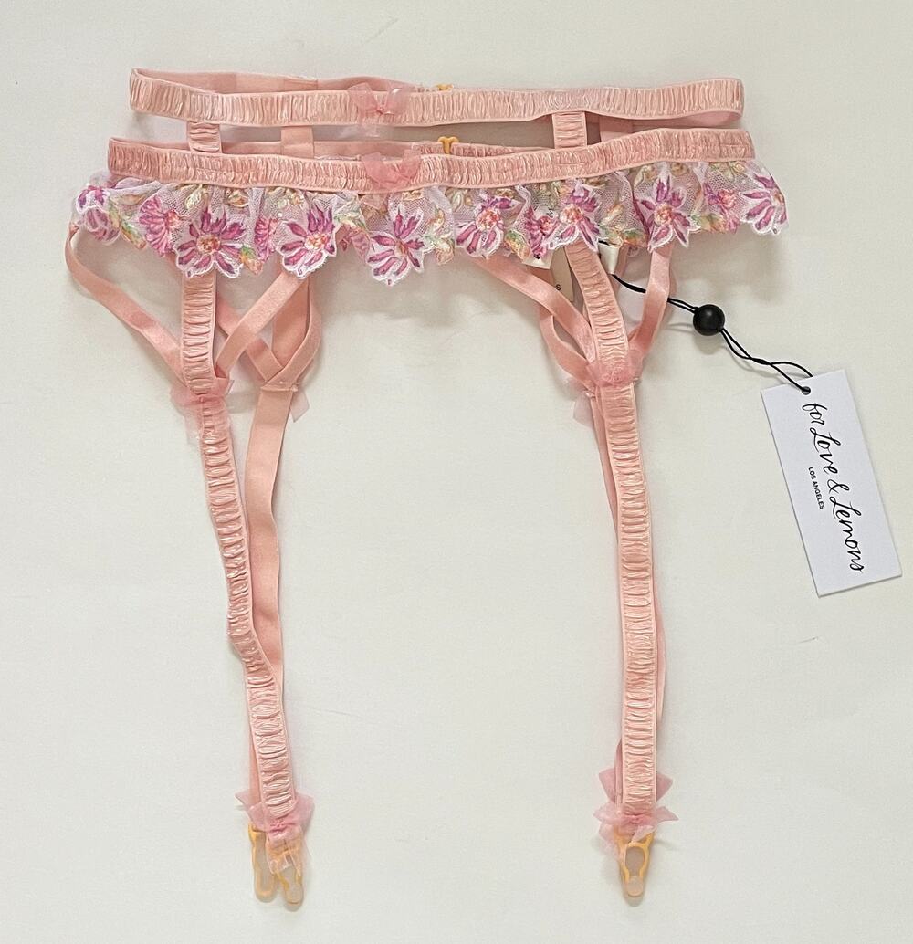 For Love & Lemons Floral Lace High Waist Garter Belt Pink Size Small NEW
